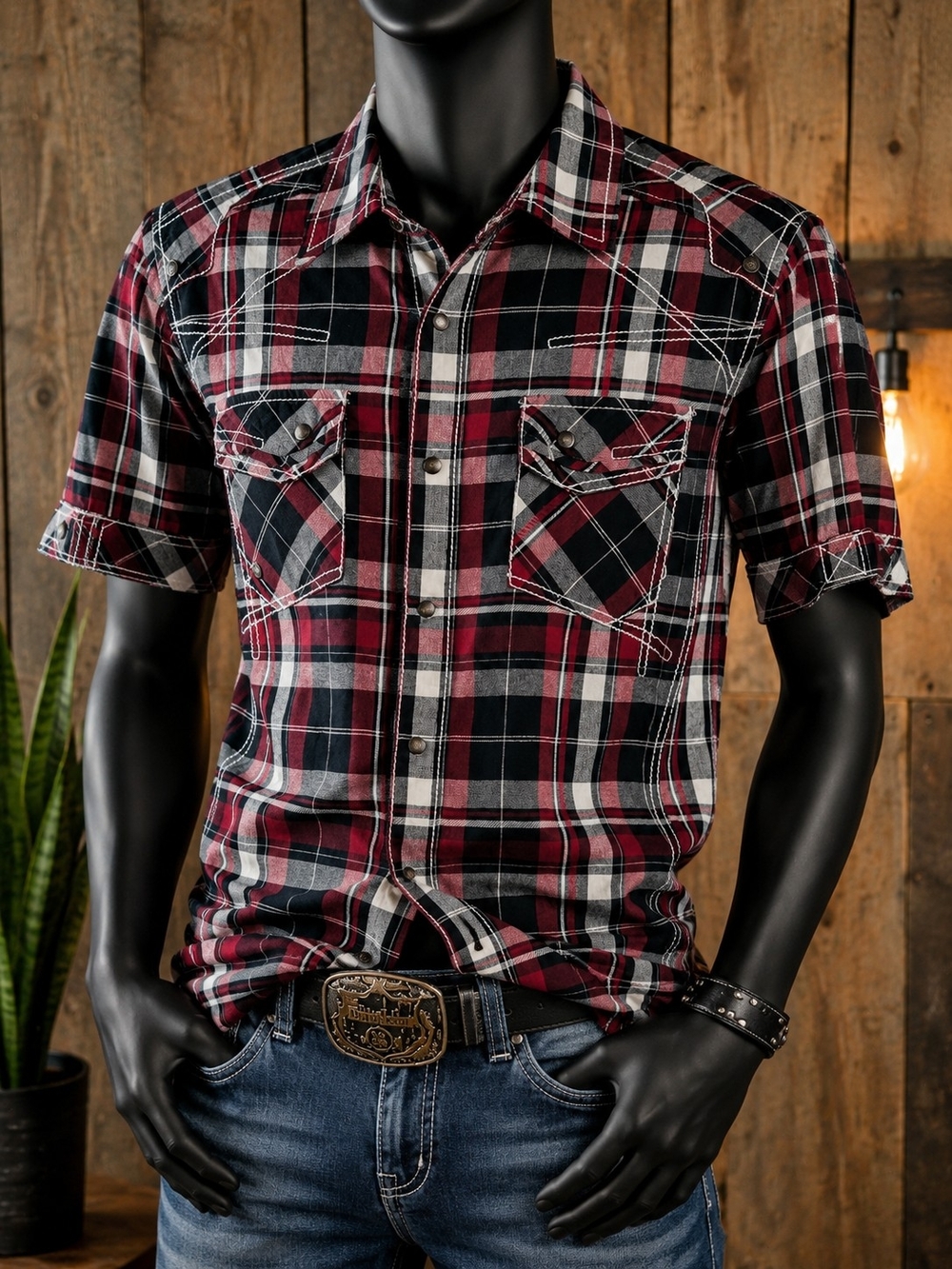 Buckle Black Label Plaid Snap Western Shirt Men’s Medium Athletic Fit